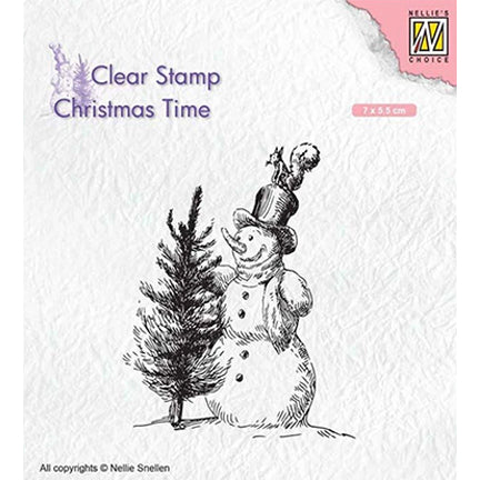 Christmas Time Snowman with Tree Stamp by Nellie's Choice