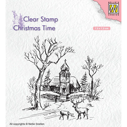 Christmas Time Church and Deer Stamp by Nellie's Choice
