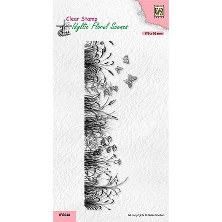 Idyllic Floral Scene Slimline Meadow With Butterflies Stamp by Nellie's Choice