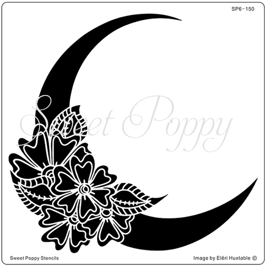 Floral Crescent Moon Stencil by Sweet Poppy Stencils