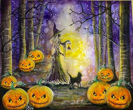 Halloween "The Witching Hour" - how to paint a scary pumpkin - video tutorial