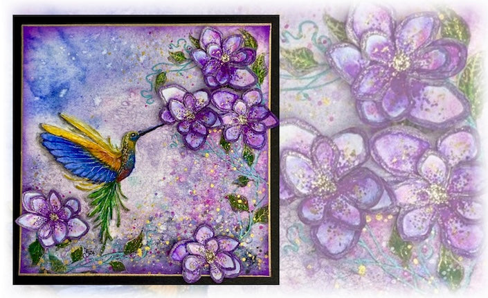 HUMMINGBIRD JUBILEE "Flying Jewel - new stamps and granulating watercolors. Video tutorial