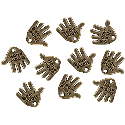 Charm, Bronze Hand "Hand Made" & Brad, Set of 10, by Just Charming
