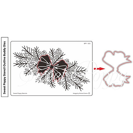 COMBO! Pine Sprig Stencil & Buddy Die by Sweet Poppy Stencils