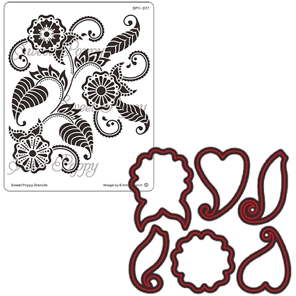 COMBO! Mehndi Flourish Stencil & Buddy Die by Sweet Poppy Stencils *Retired*