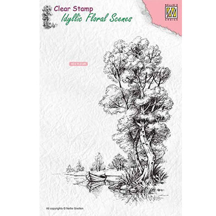 Idyllic Floral Scene Tree With Boat Stamp by Nellie's Choice