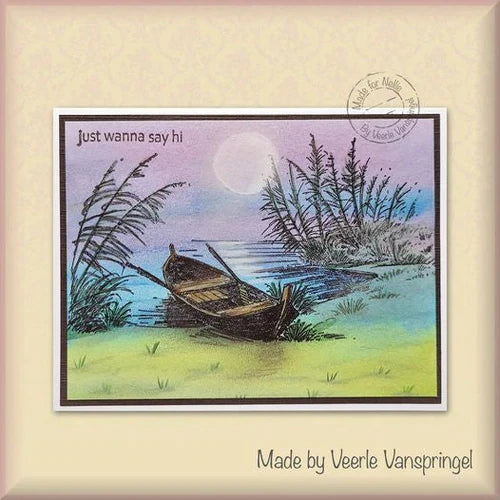 Idyllic Floral Scene Lake With Rowing Boat Stamp by Nellie's Choice