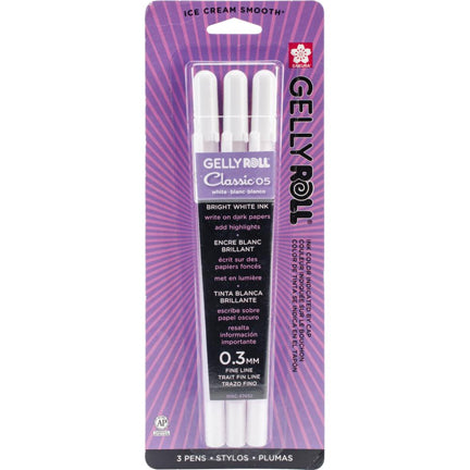 White Gelly Roll Pens, Fine Tip, Set of 3 by Sakura