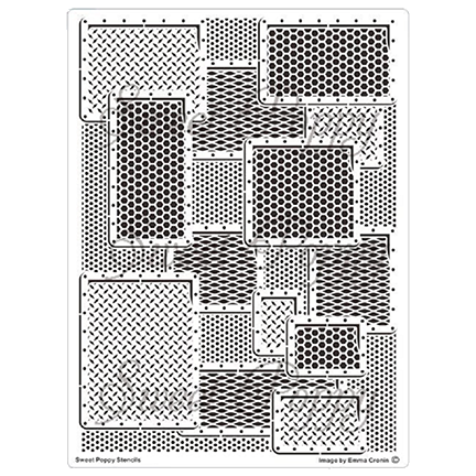 Steampunk Grid Panel Backplate Stencil by Sweet Poppy Stencils