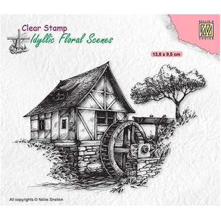 Idyllic Floral Scene Watermill Stamp by Nellie's Choice