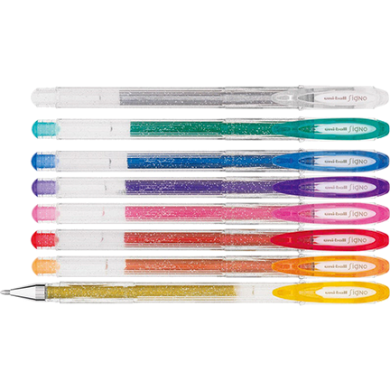 Sparkling Glitter 1.0mm Gel Pens, Set of 8 by Uni-Ball Signo – Del Bello's  Designs